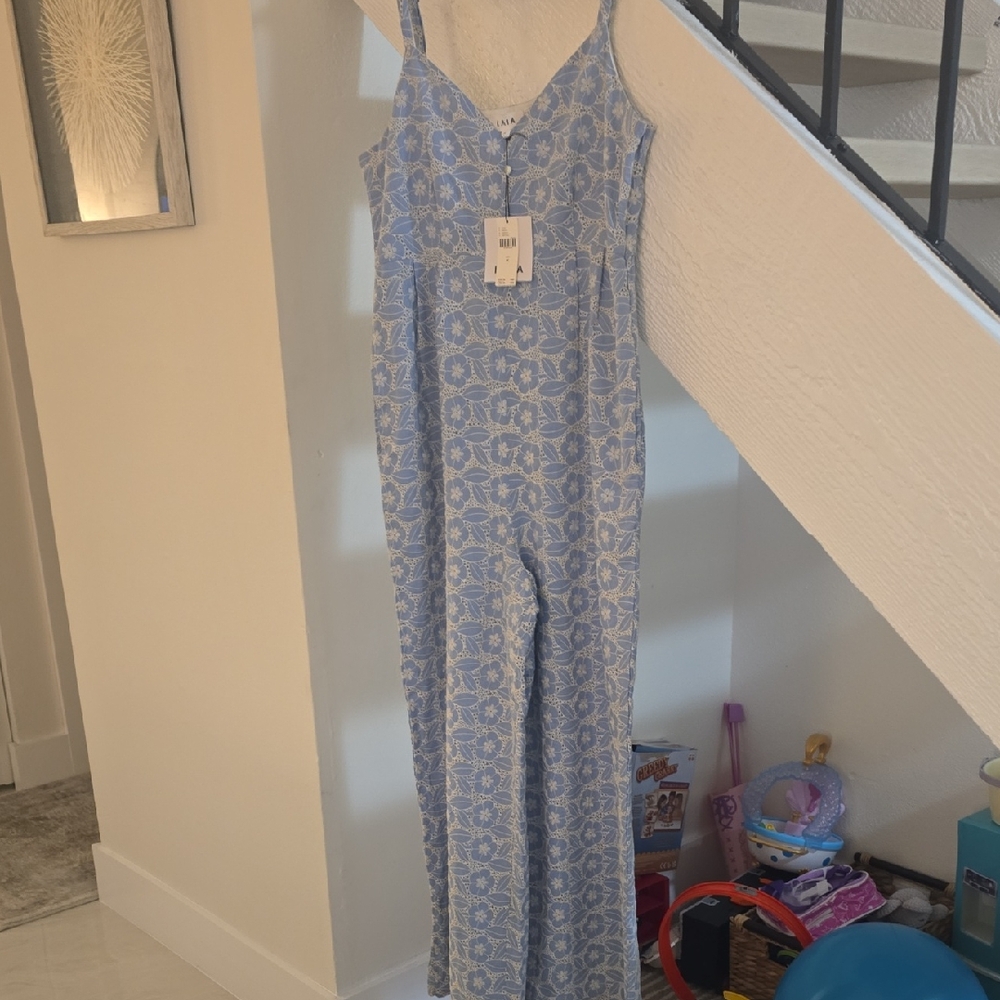Blue Floral Print Sleeveless Jumpsuit